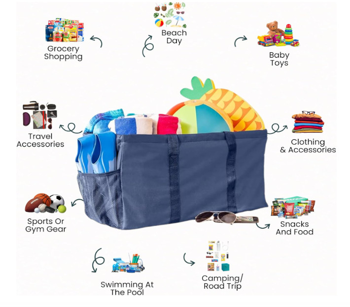 Oversized Collapsible Tote Bag Cardboard Frame Rectangular Reusable Storage