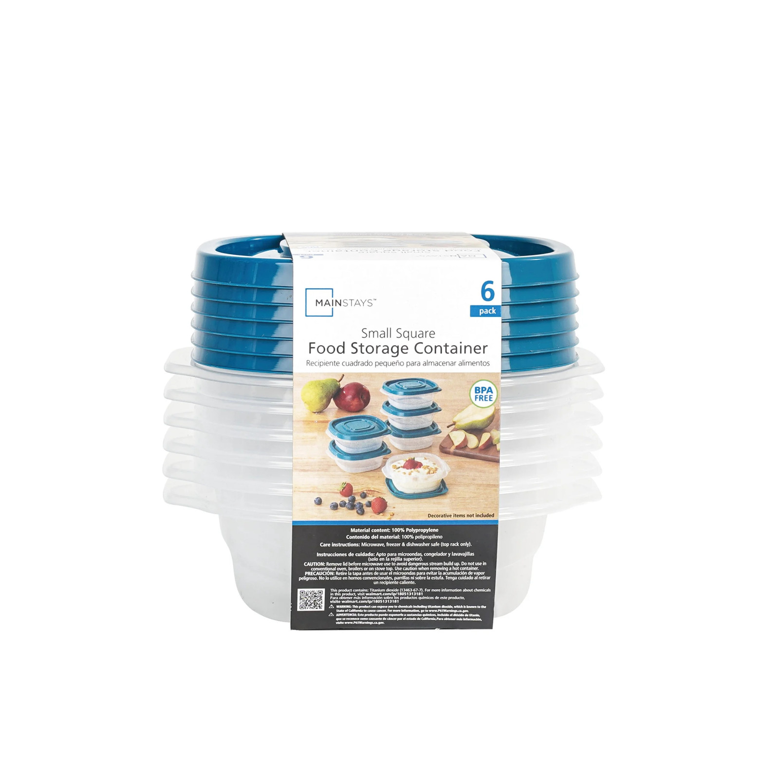 Mainstays Semi Durable Square 1.26Cup Plastic Food Storage Container 6 Pack, Bes