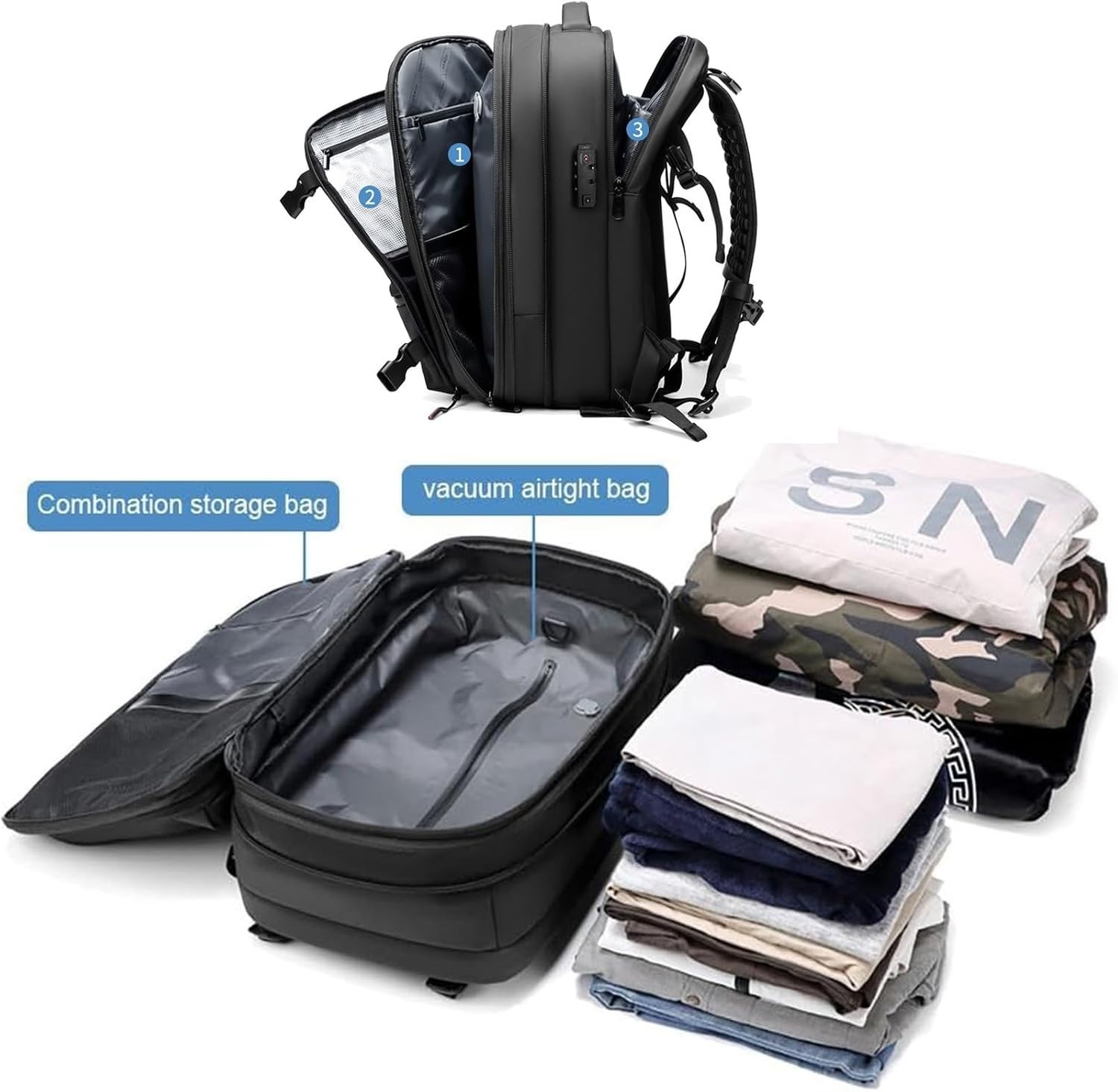 Fockety – 60L Expandable Vacuum Compress Waterproof Back Pack – Open Box