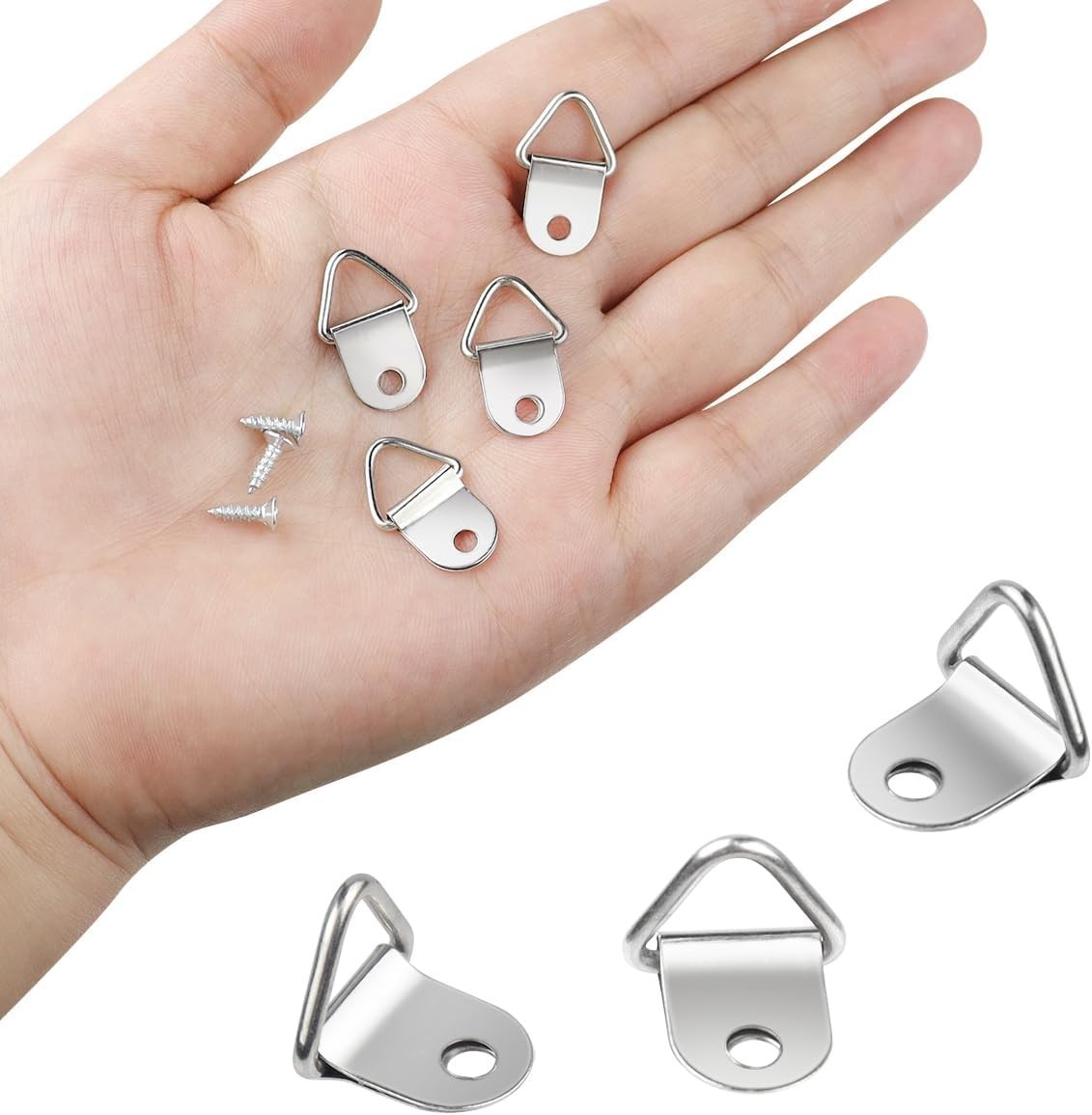 100Pcs D Rings Frame Hooks for Picture Hanging with Screws for Hard Wall