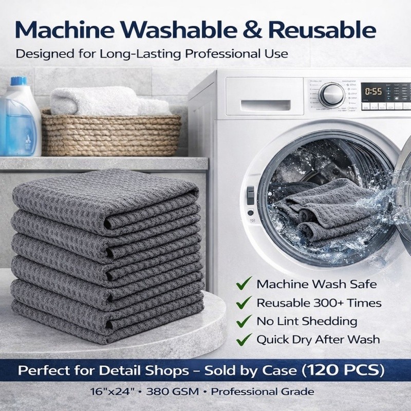 CarCarez Gray Waffle Microfiber Towels 16″x24″ 380GSM 120 Pack Bulk Case