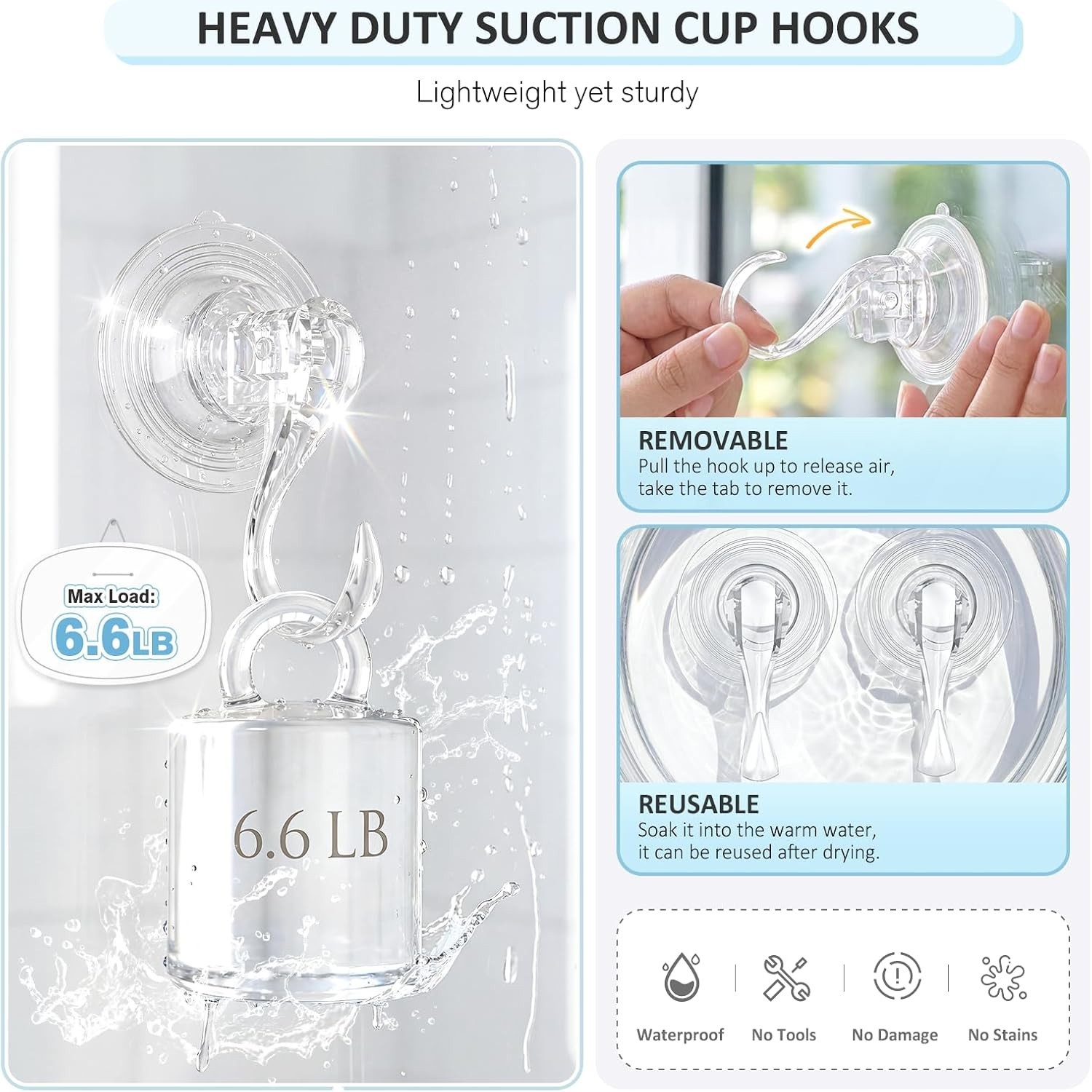 Minimalist Clear Suction Hooks with Locking Technology – 6.6 lb Capacity, 2 Pcs