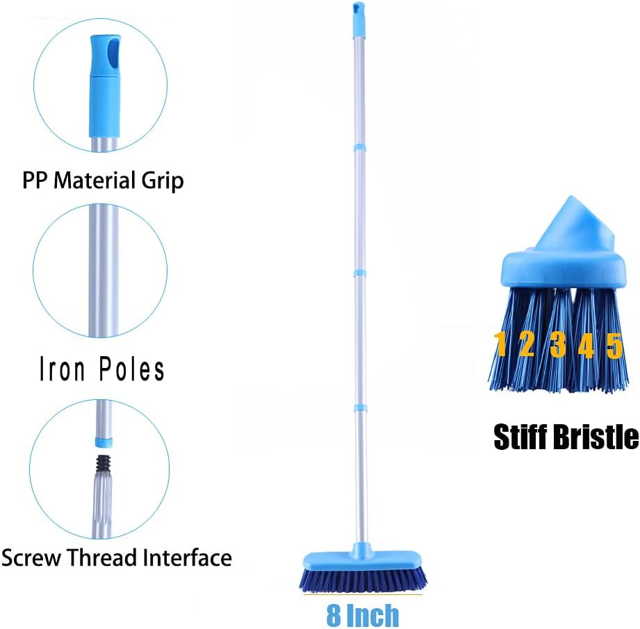 Deck Scrub Brush with Long Handle for Indoor and Outdoor Cleaning | Stiff Bristl