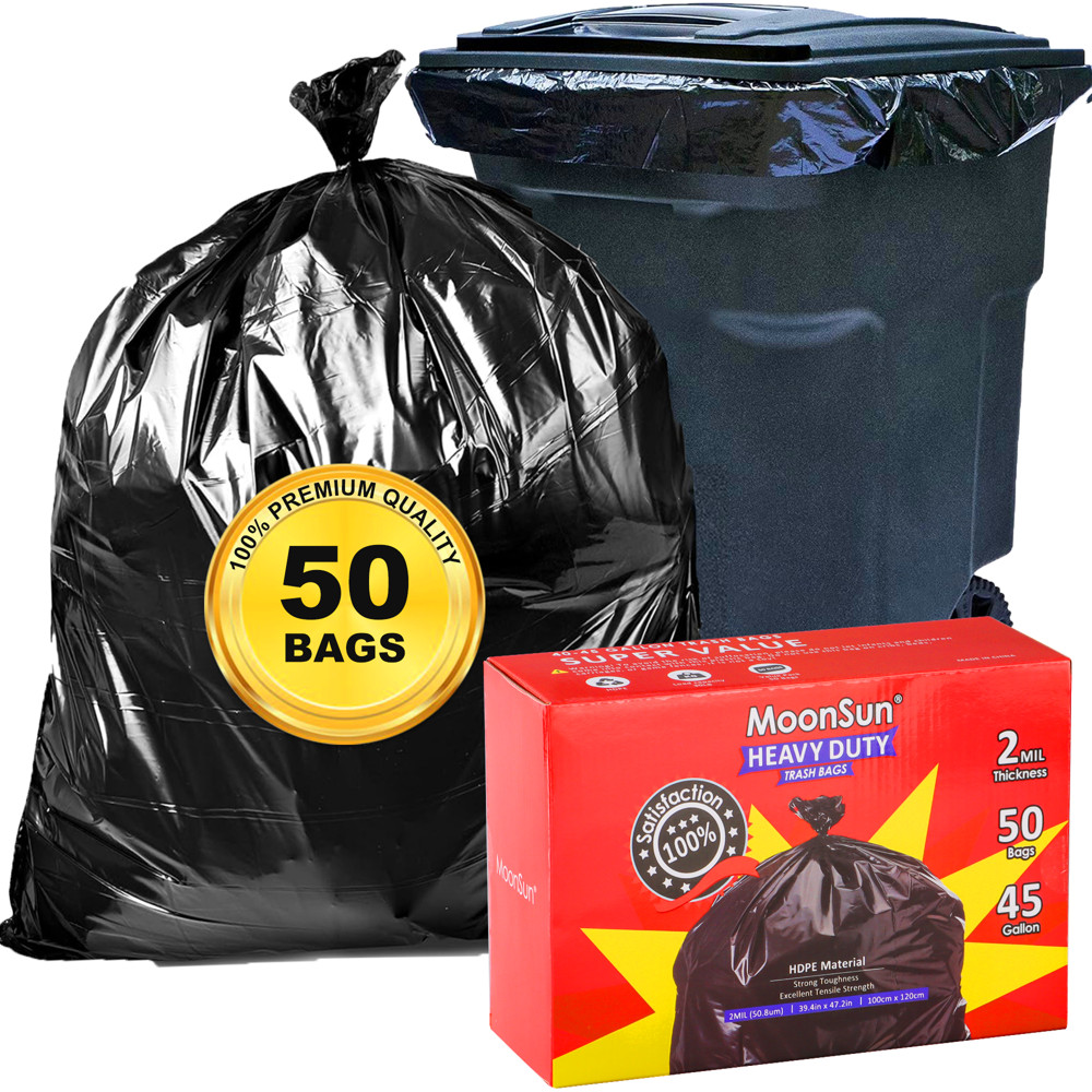 Moonsun 40-45 Gallon Trash Bags Contractors, 2.0 Mil 50 Count Large Garbage Bags
