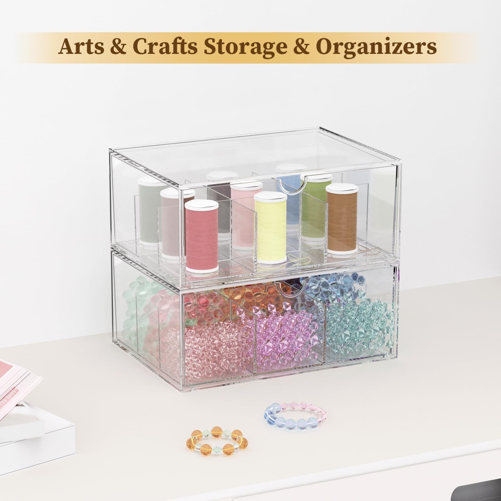 2 Pack Clear Tea Bag Organizer, Stackable Drawer 6.5 x 9 x 7.8 inches,