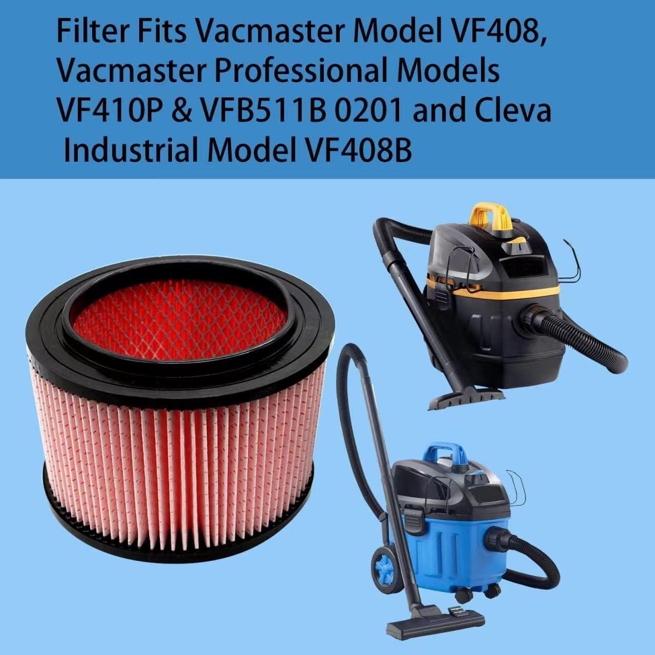 Fine Dust Cartridge Filter Compatible with Vacmaster VF408, Vacmaster VF410P, We