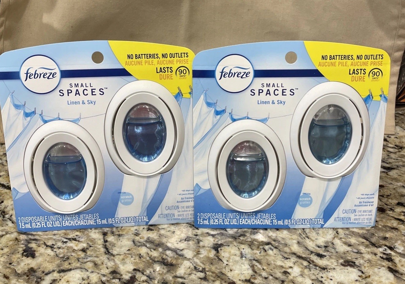 4-Febreze Small Spaces Air Freshener Linen Sky Odor Eliminator 0.5 Fl Oz 45 Days