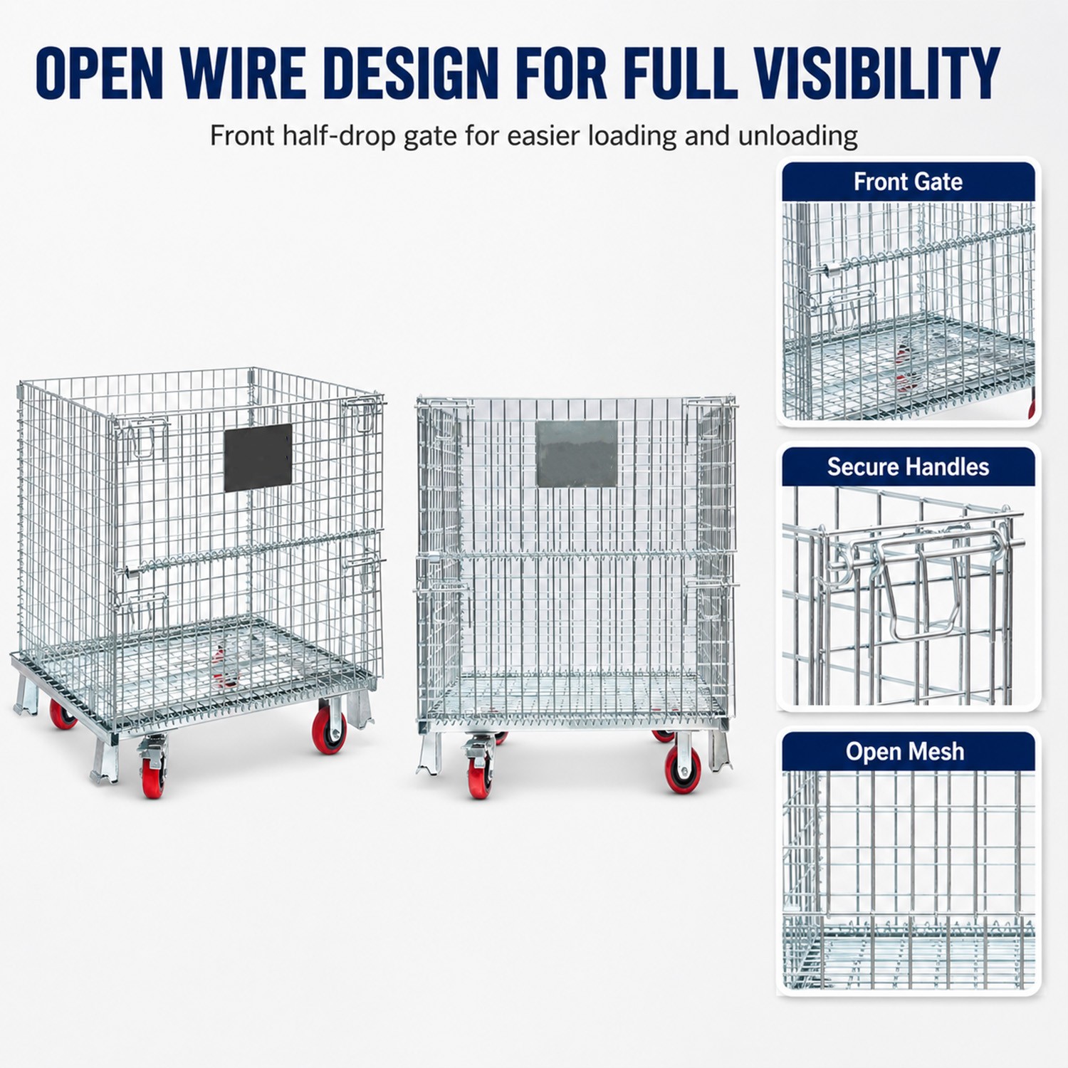 3000 lbs Foldable Wire Storage Basket with Wheels 40″x32″x34″ for Laundry Room