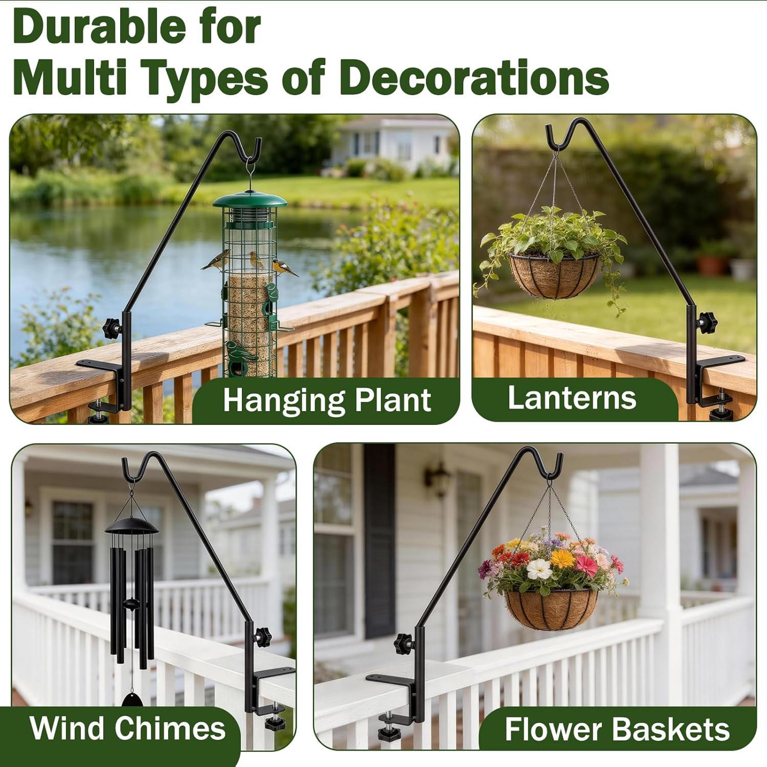 15 Inch Deck Hooks Hanger for Railing 2 Pack, Heavy Duty Shepherds Hooks