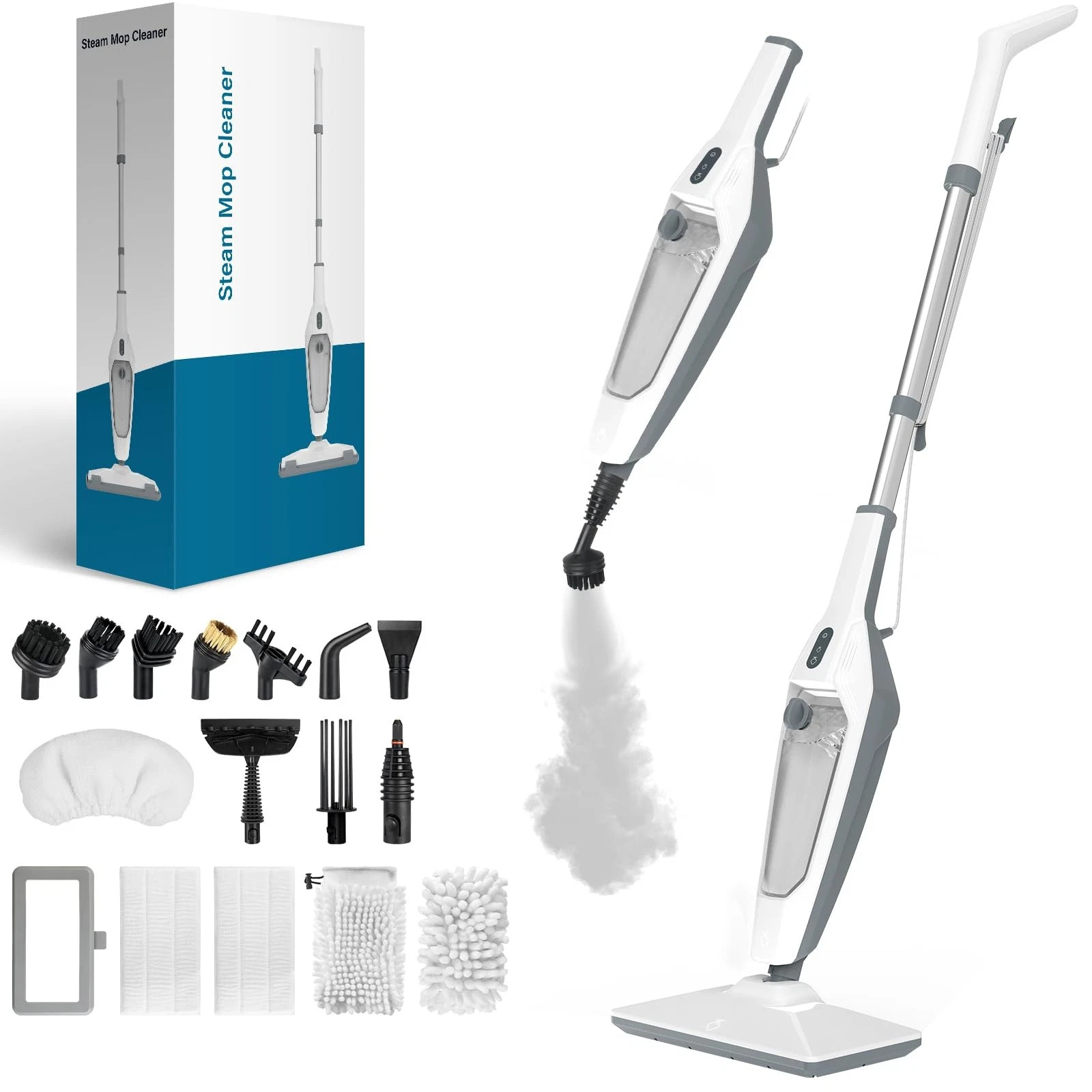 12 IN 1 HANDHELD STEAM CLEANER, STEAM MOP FOR FLOOR CLEANING – WHITE/GRAY