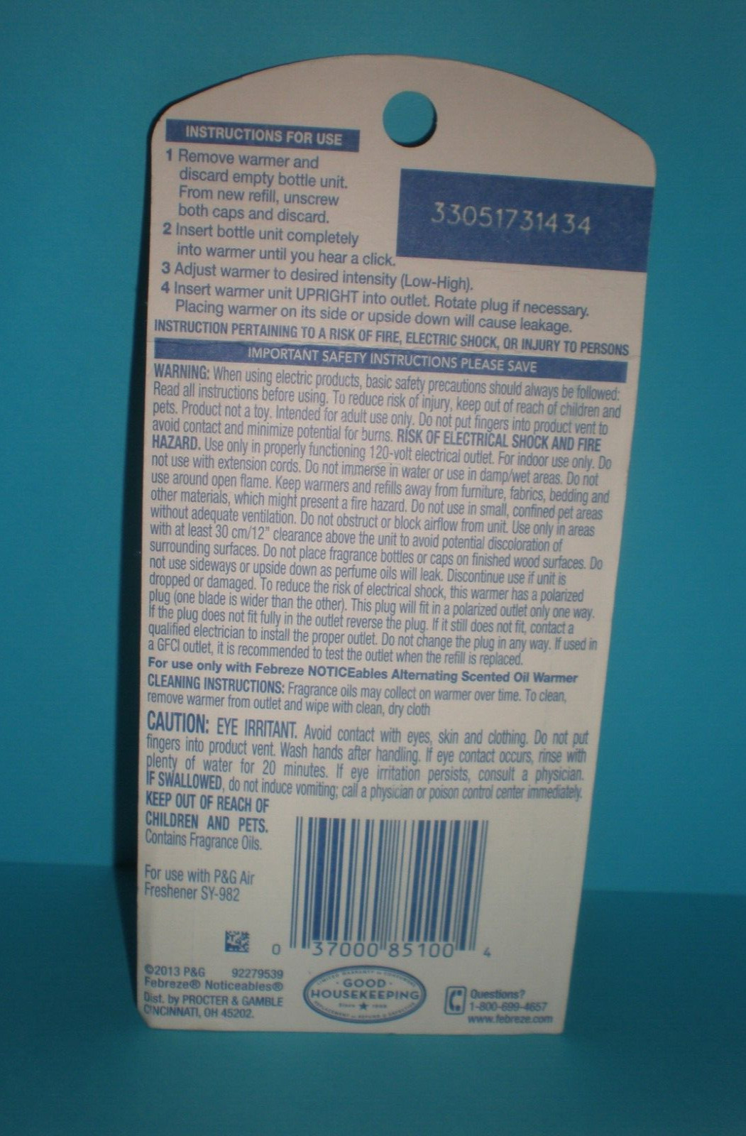(1) Febreze NOTICEables ALASKAN SPRINGTIME Dual Scented Oil refill