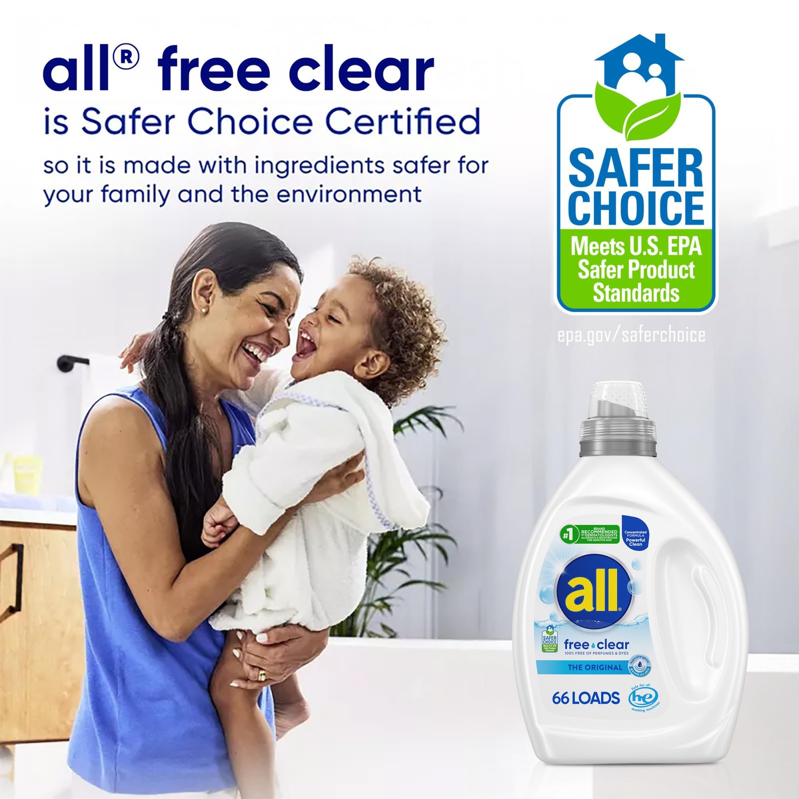 All Liquid Laundry Detergent Free Clear for Sensitive Skin Unscented 50oz