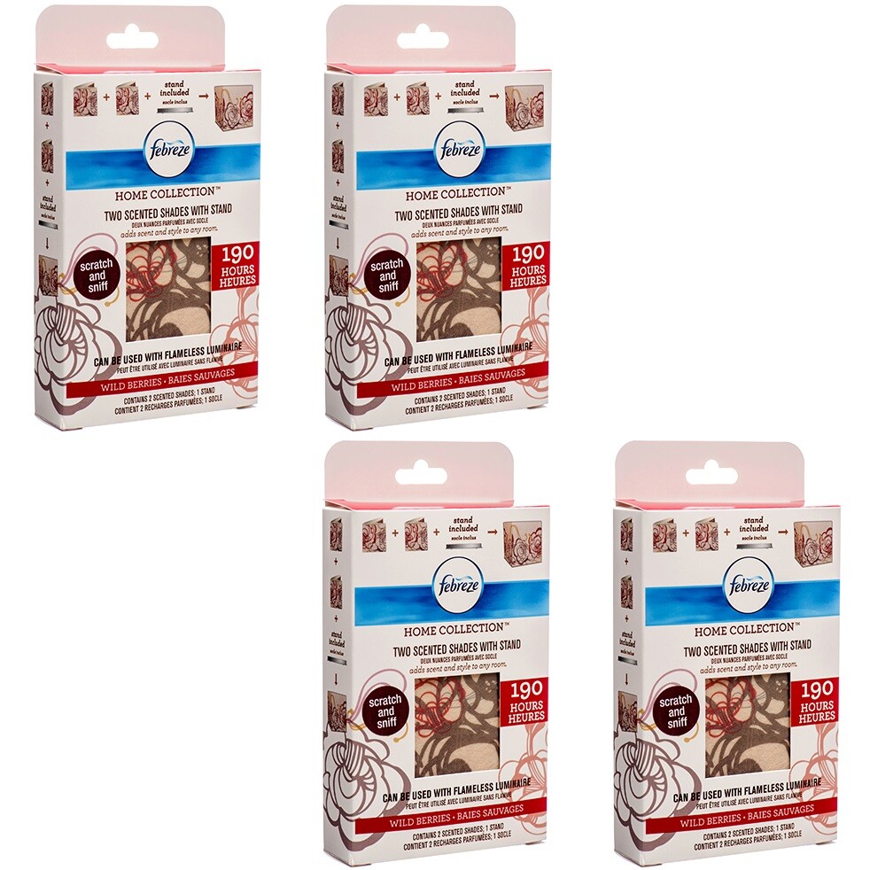 4 Packs Febreze Flameless Air Freshener Wild Berries (2 Shades & 1 Stand/Pack)