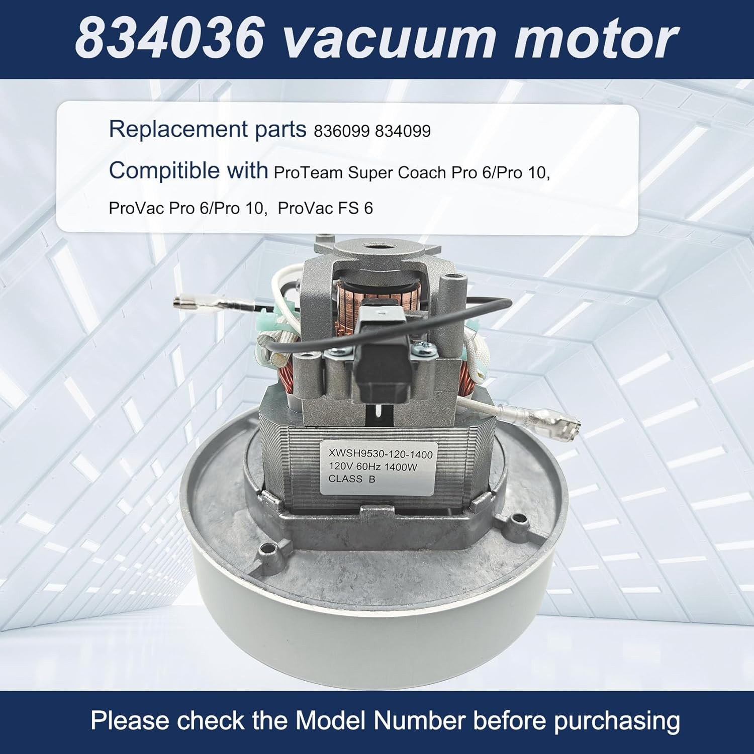 834036 120V Vacuum Motor for Proteam Backpack Shop Vac Motor, for Super Coach Pr