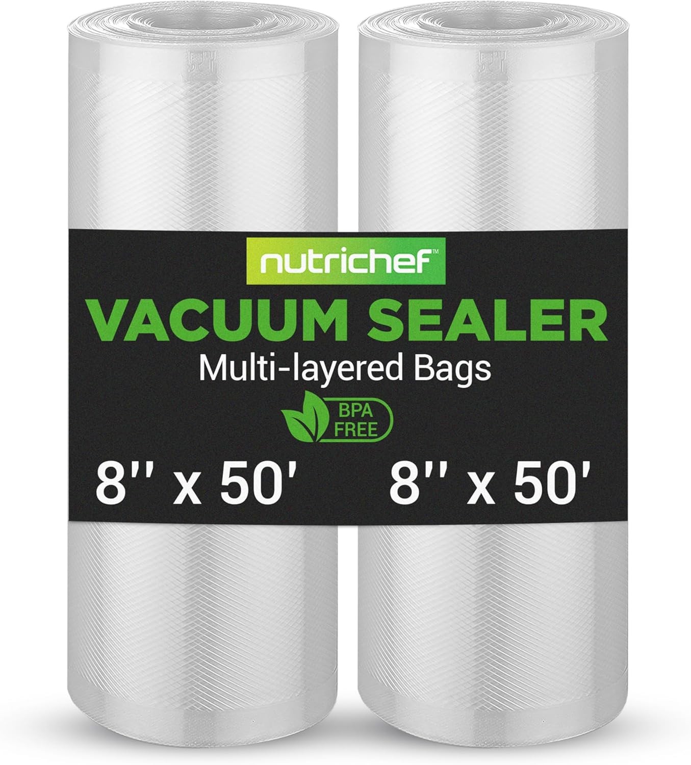 NutriChef 8×50 Rolls 2pk Compatible w/ All Brands Vacuum Sealer Bags (Open Box)
