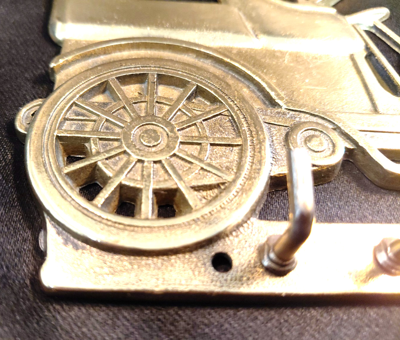Vintage Solid Brass Model T Automobile Key Rack Wall 5 Hooks Holder