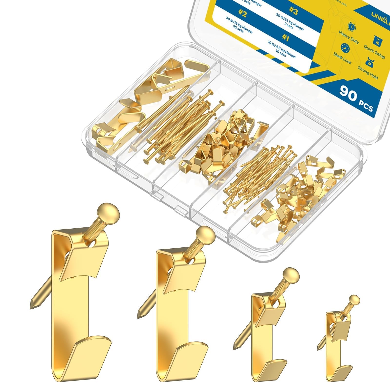 HeavyDuty Picture Hanging Kit 90 Pcs 10 30 50 100 lb Hooks for Drywall Wood