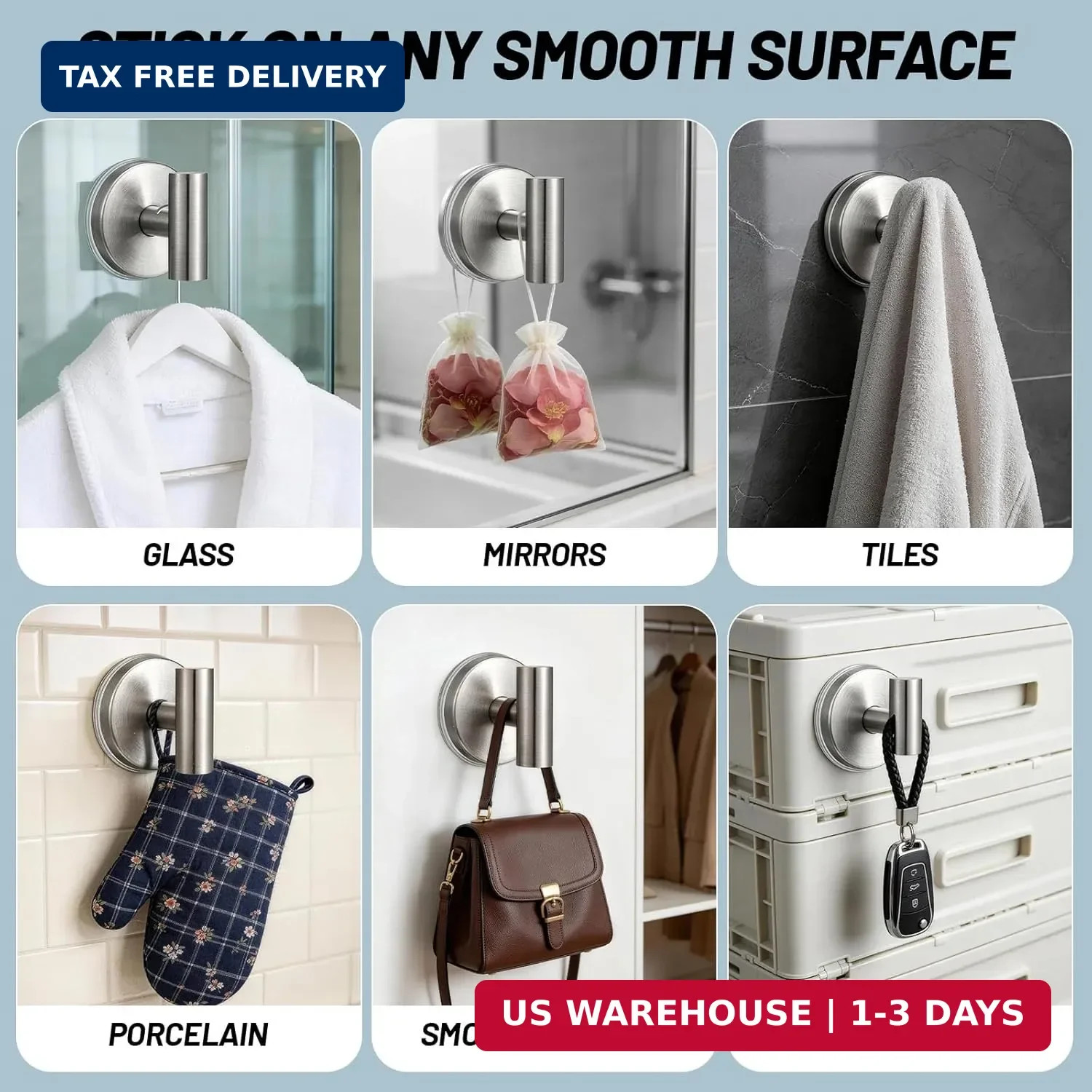 15-LB Suction Cup Hooks for Shower, Stainless Steel Bathroom Towel Hook for Glas