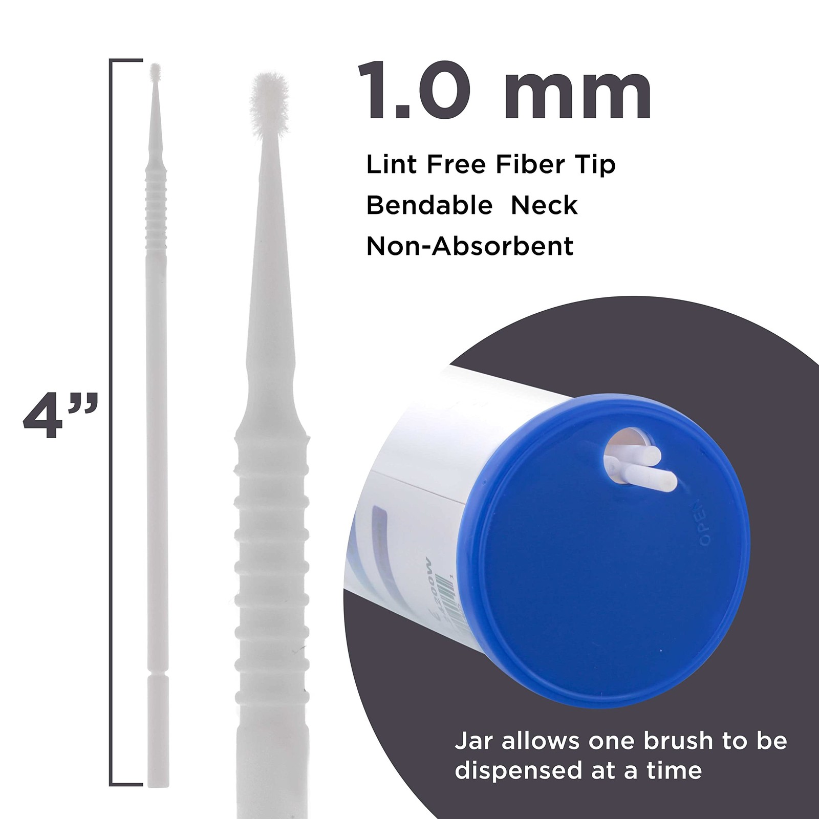 100 Paint Touch Up Brushes, Disposable Micro Brush Applicators, White with Fi…