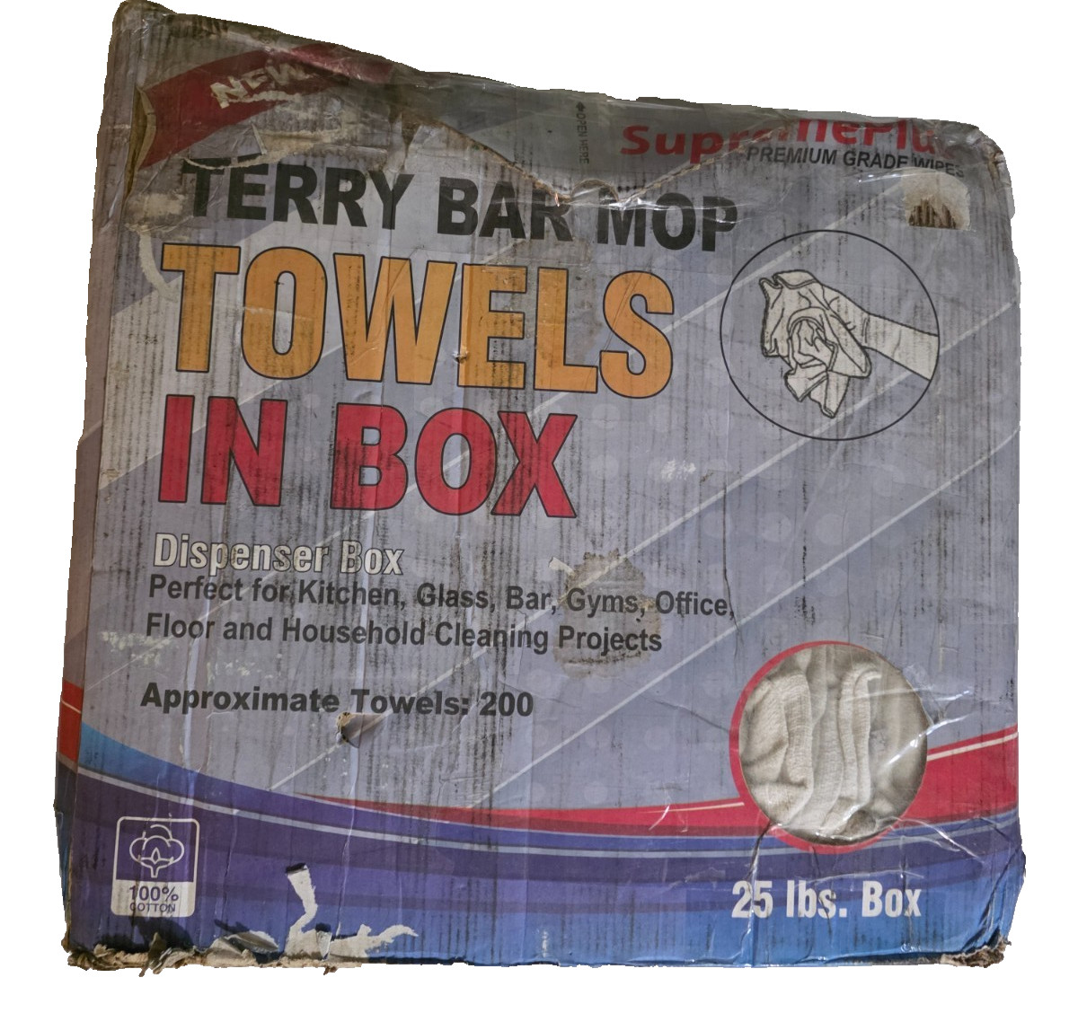SupremePlus Terry Bar White Mop Cotton Cleaning Rags 25 Lbs Compressed Box 14X17