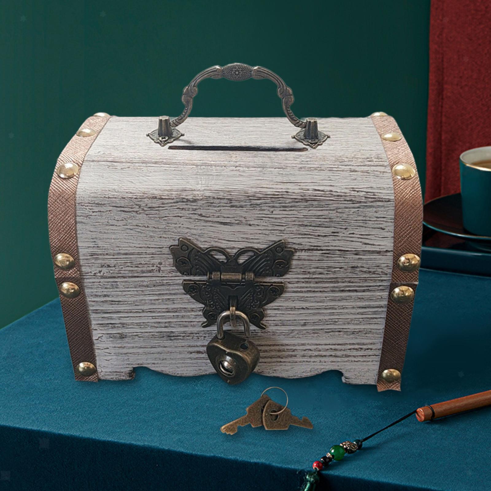 Wooden Box Piggy Bank Treasure Chest for Housewarming Wedding Children Gifts