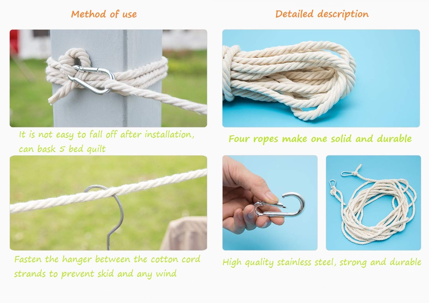 Portable Clothes Drying Rope Indoor Outdoor Adjustable Travel Clothesline