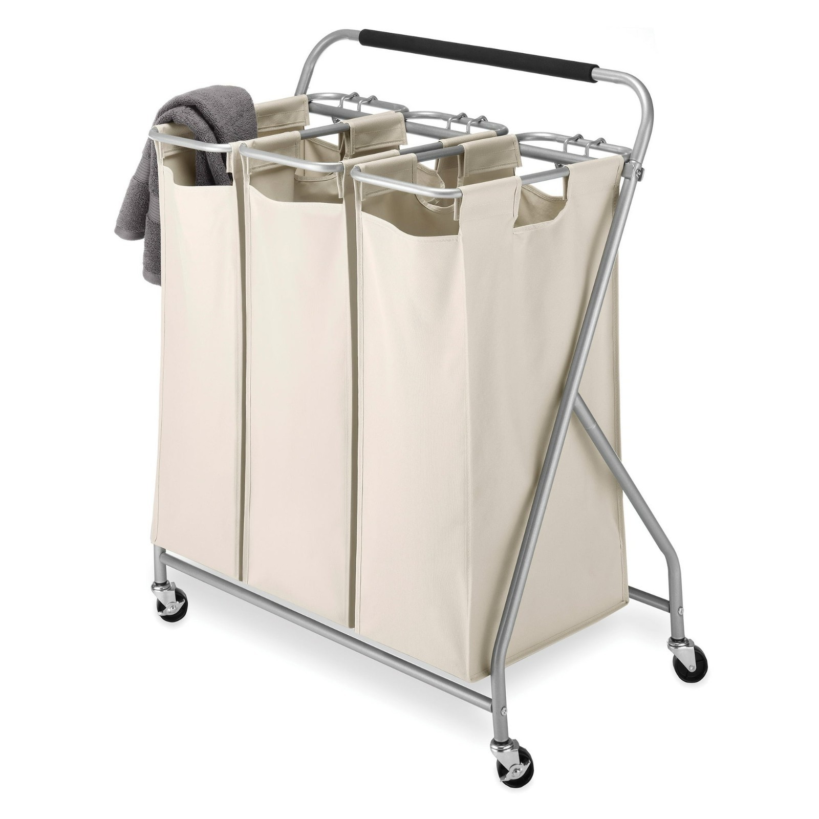 Triple Laundry Sorter with Wheels, 17.25 L x 31.0 W x 35.0 H Inches