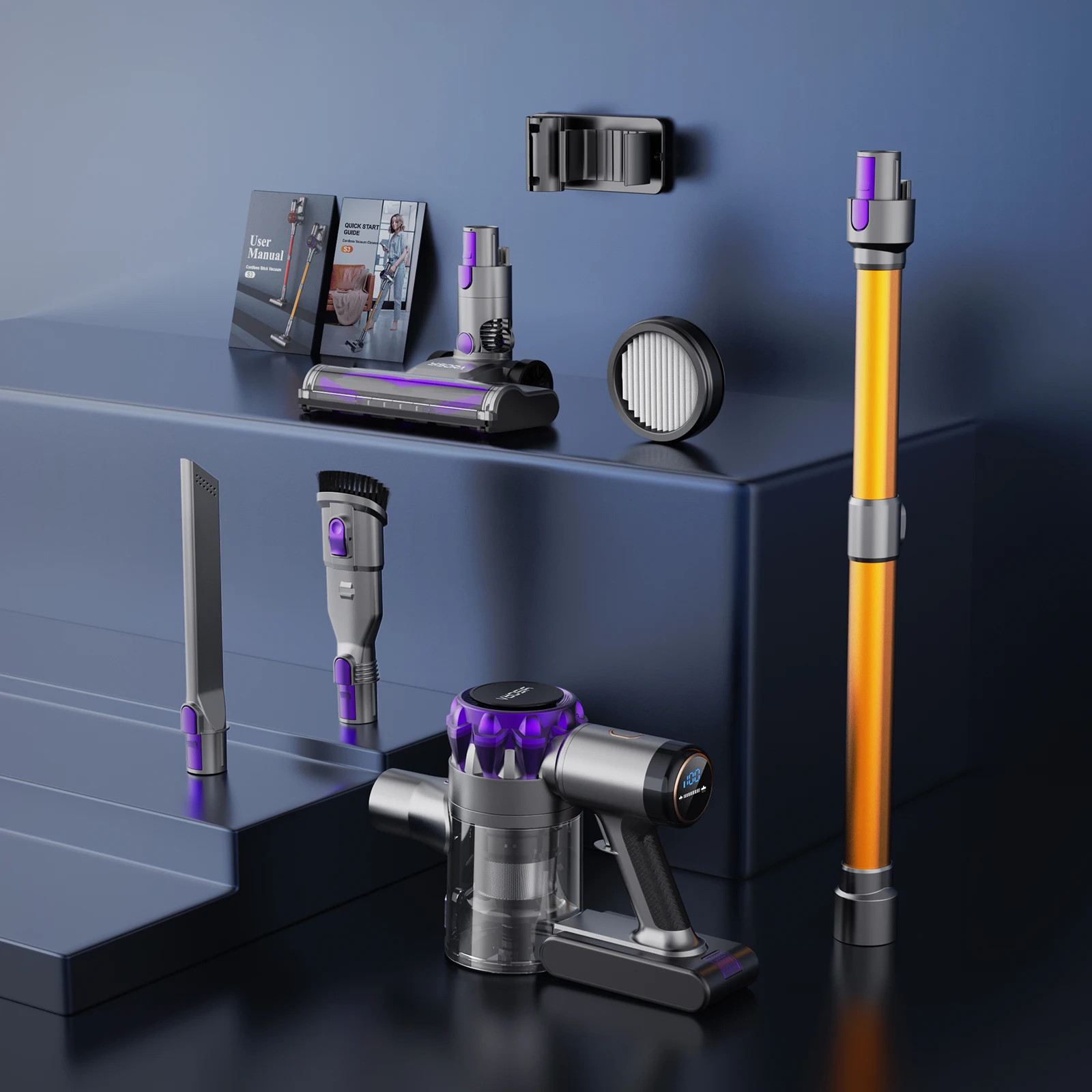 40000Pa Cordless Vacuum S3P Stick Vacuum LED Display Free-Standing 55Min