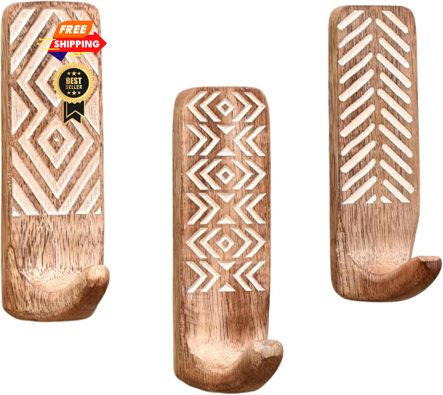 Indian Shelf 10 LB Decorative Wood Adhesive Wall Hooks 10 Cm, Brown Mix