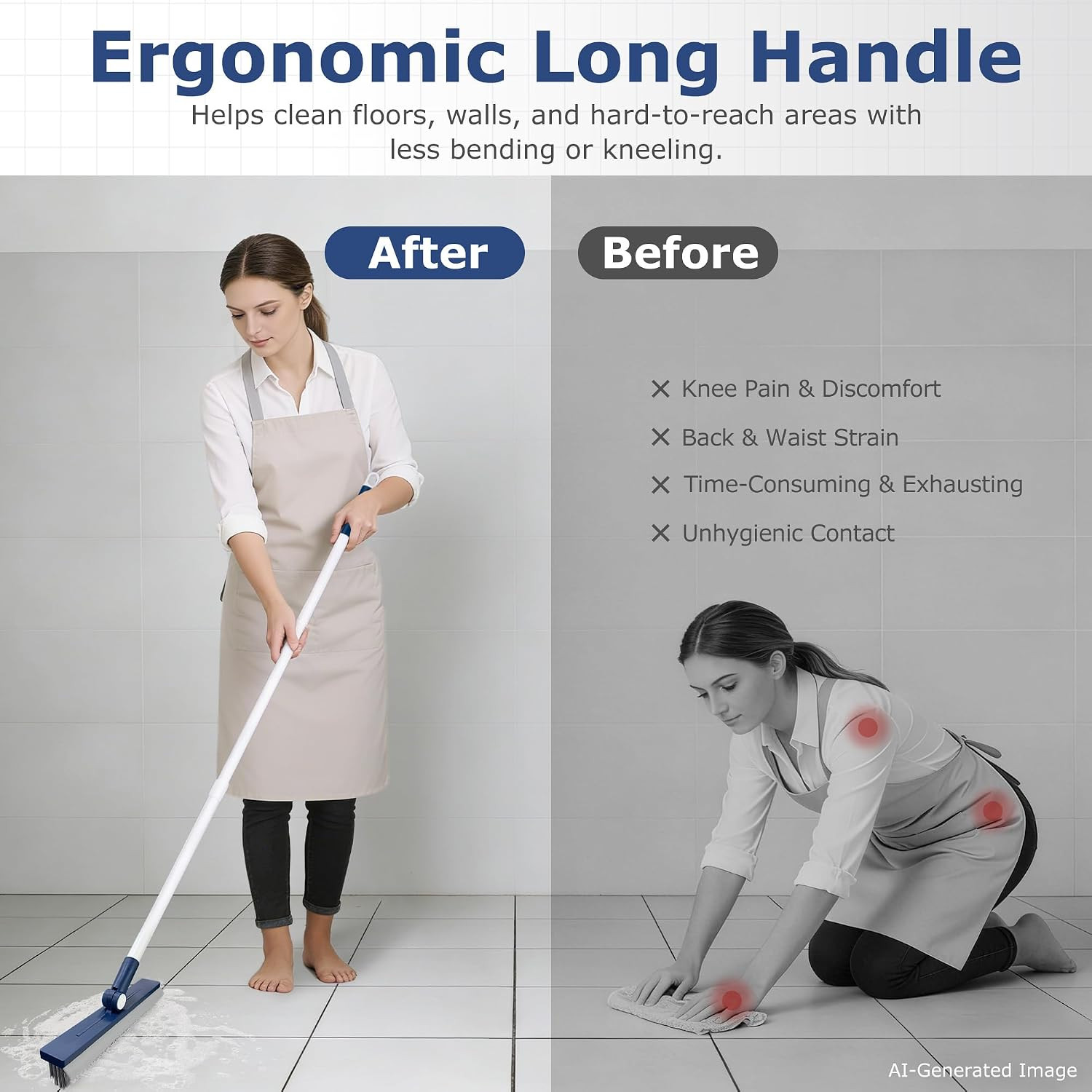 Grout Brush with Long Handle, Grout Cleaner Brush for Tile Floors, Stiff Bristle