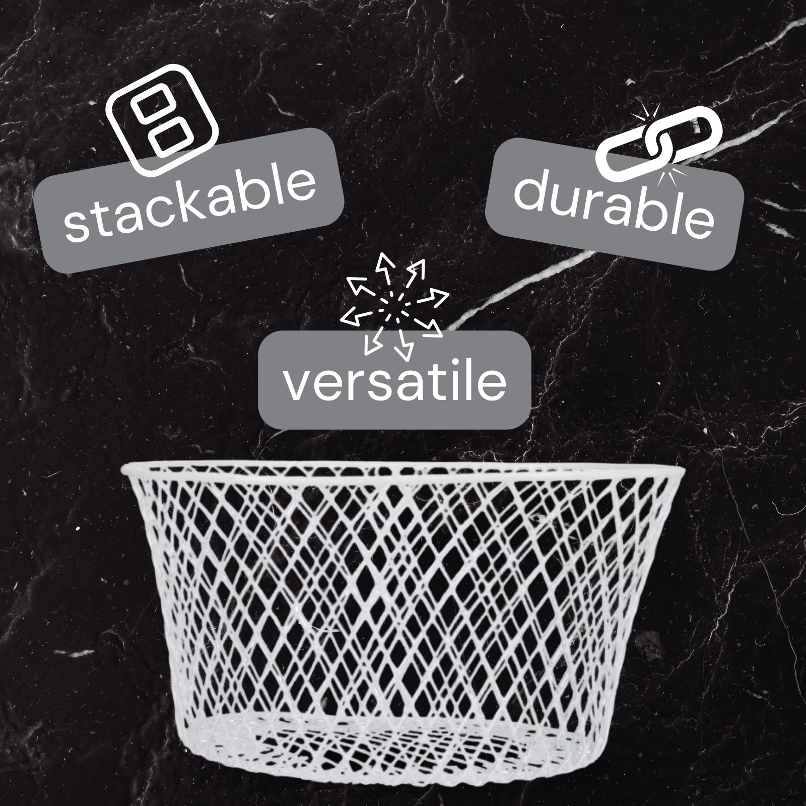 4-Pack White Wire Basket, 7.87 in Small Round Storage Bins Stackable Organizer