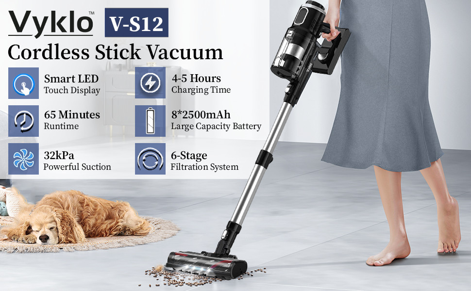 VYKLO V12 32Kpa 65Mins Cordless Handheld Stick Vacuum Cleaner Hard Floor Carpet