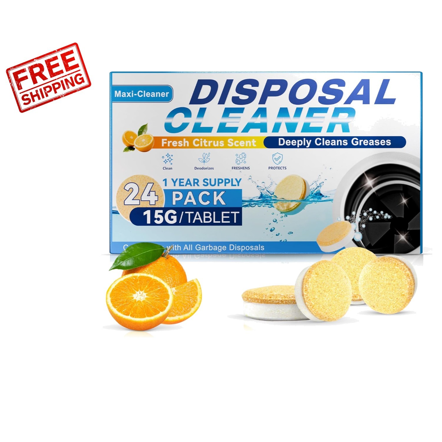 Foaming Garbage Disposal Cleaner Deodorizer Tablets – 24 Pack (1 Supply)
