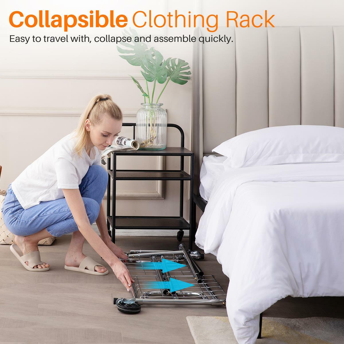 3 in 1 450lbs Collapsible Rolling Heavy Duty Clothing Garment Rack with Shelves