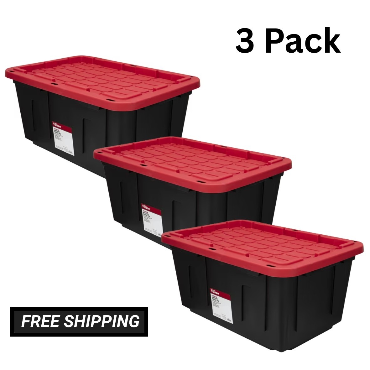 Hyper Tough 27 Gallon Snap Lid Plastic Storage Bin Container Pack of 3
