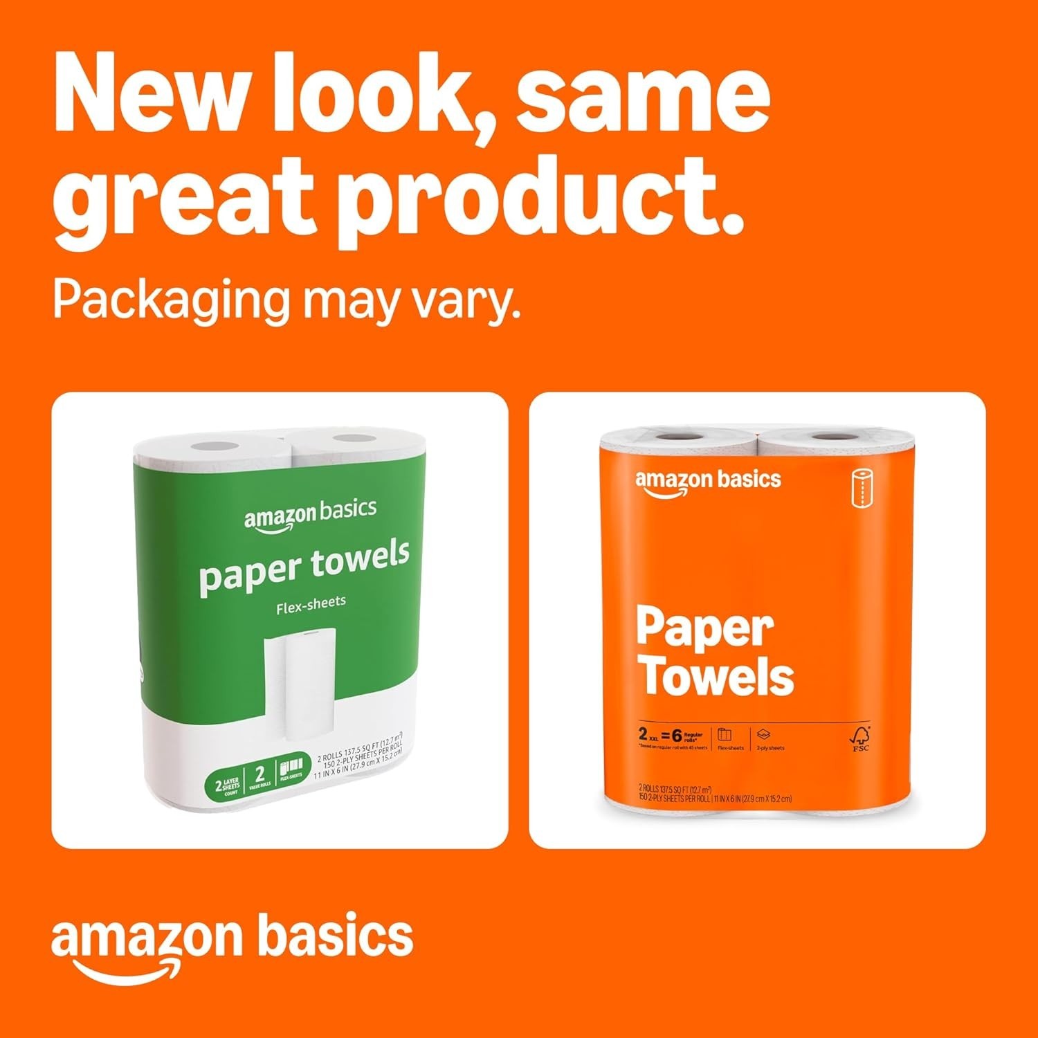 Amazon Basics 2 Ply Flex Sheets Paper Towels 2 Basics Rolls 6 Regular Rolls