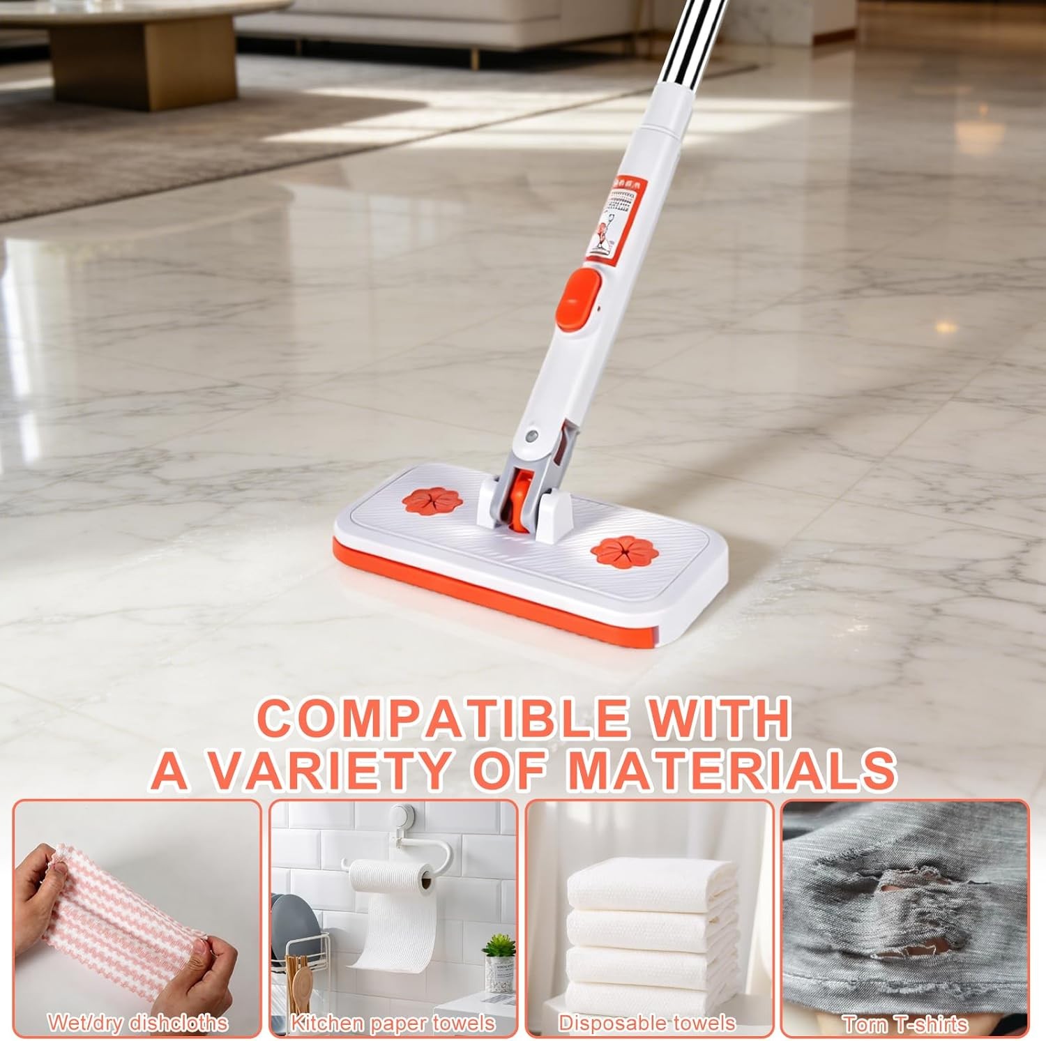 Snap Grip Mini Mop Set Lazy Mop Automatic Gripping Convenient Cloth Changing