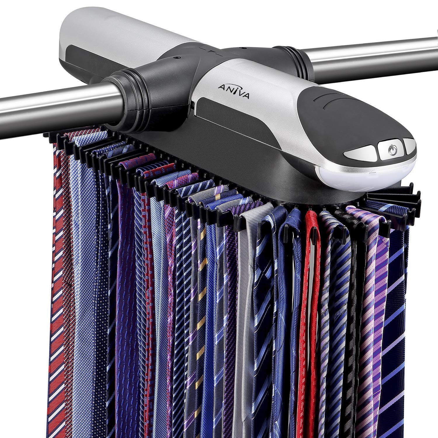 Motorized Tie Rack Closet Organizer with LED Lights Includes J Hooks for Wire…