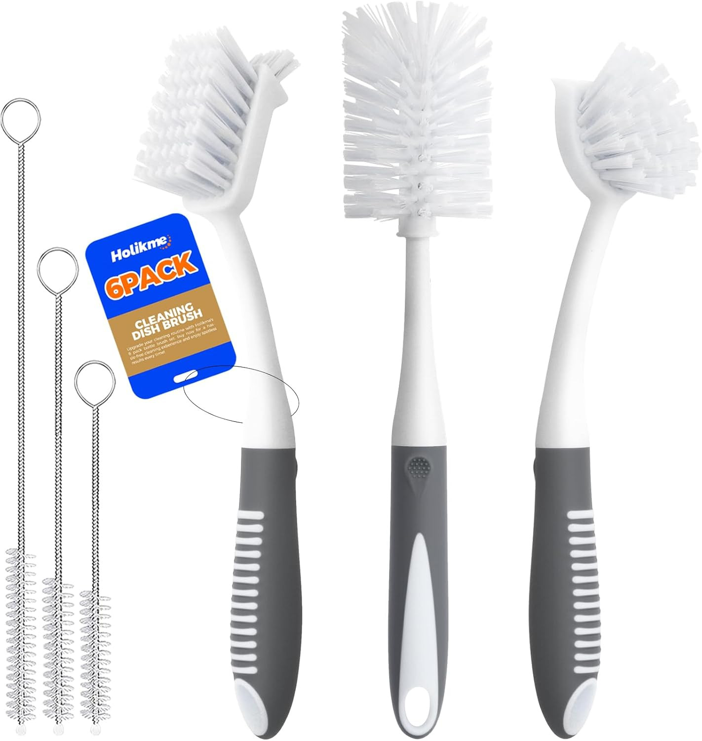 6 Pack Dish Brush Set with Bottle Brush, Dish Scrub Brush, Pan Brush and 3 Straw