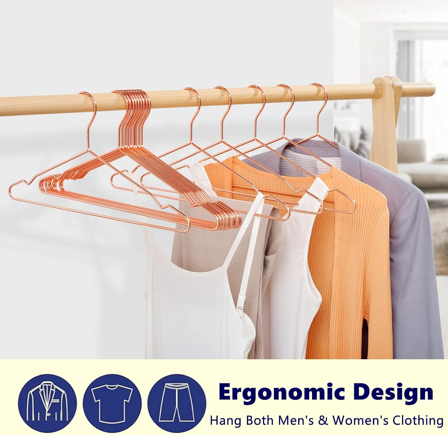 20 Pack 17″ Rose Gold Strong Metal Hanger, Copper Clothes Hangers, Heavy Duty Co