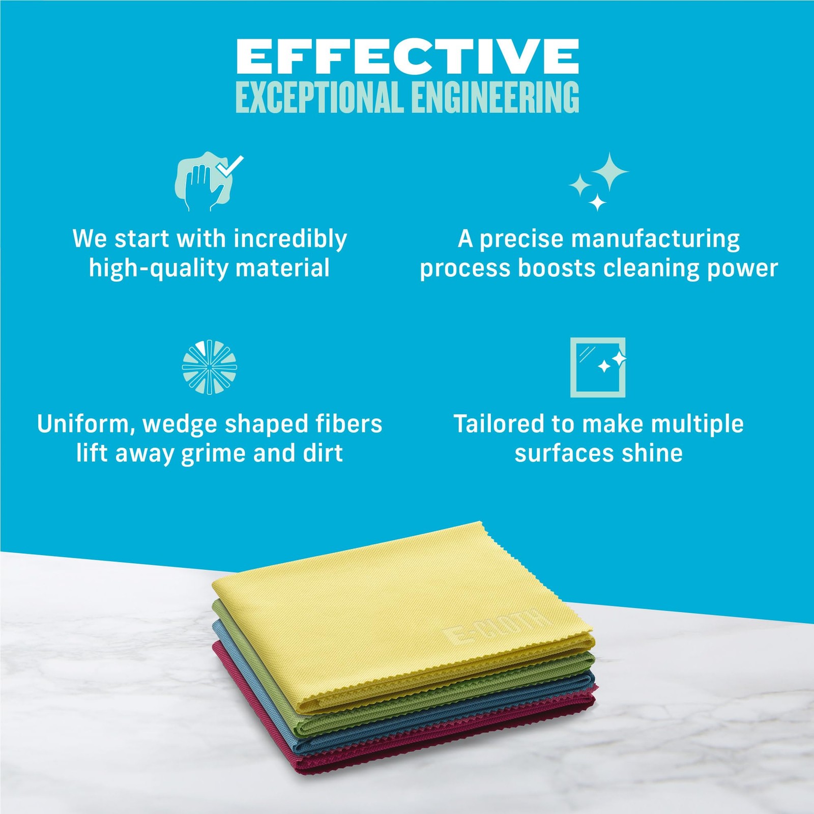 E-Cloth Glass & Polishing Microfiber Cleaning Cloth, Assorted Colors, 4 Count