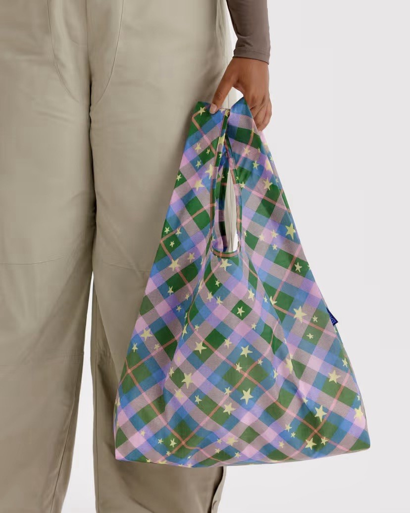 NEW! Baggu STANDARD BAG in “Green Star Plaid” — Recycled Nylon, SOLD OUT & RARE!