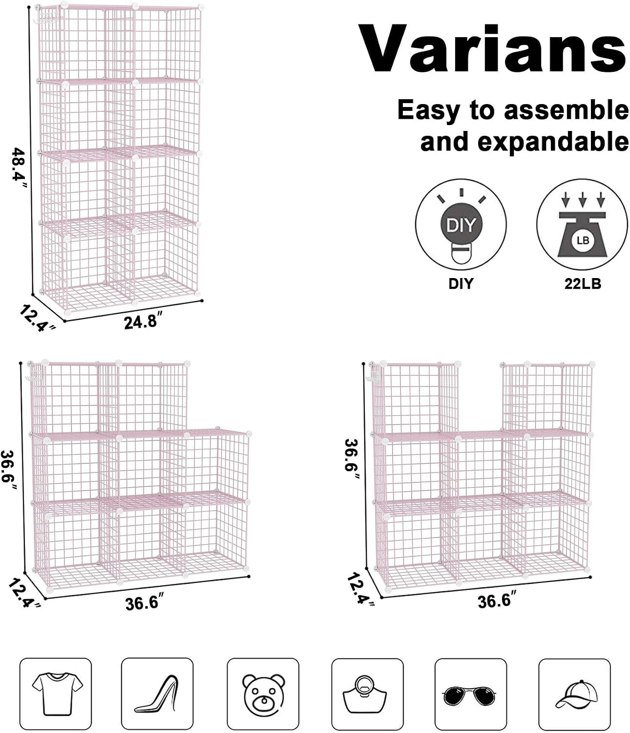 Stylish 8-Cube Wire Storage Organizer – Modern Metal Shelving Unit in Pink