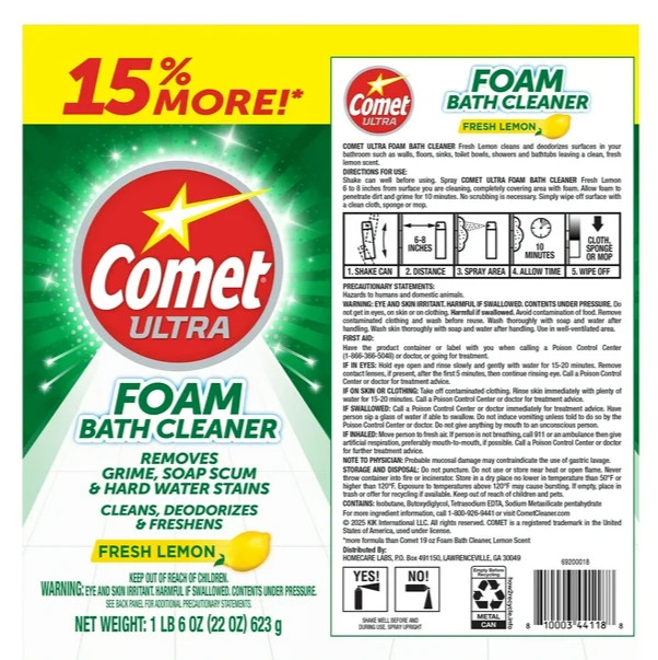 3 Comet Foam Bath Cleaner Spray Lemon Fresh 22 0z Each
