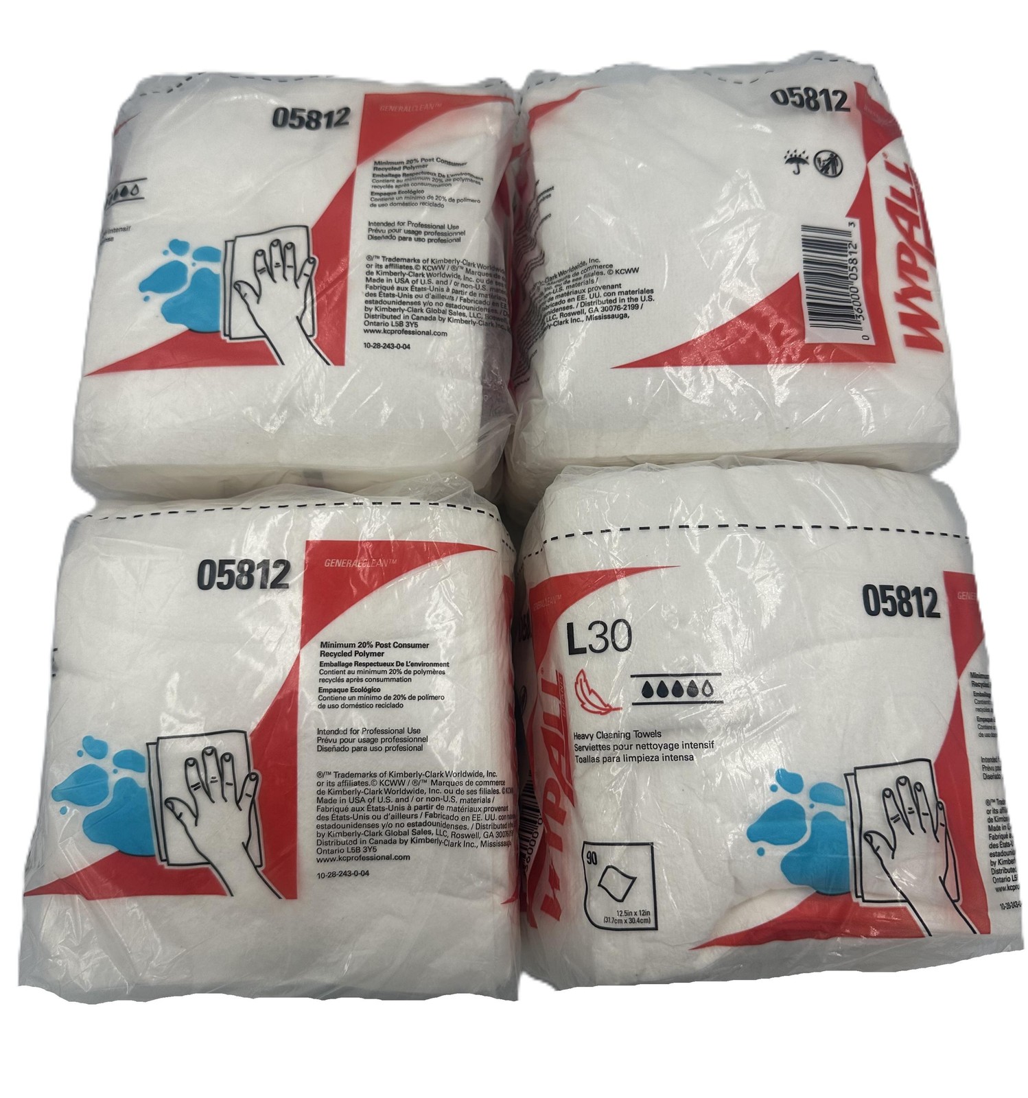 360 WypAll L30 Disposable Washcloth Task Wipes 12 X 12.5″ (4 Packs of 90)