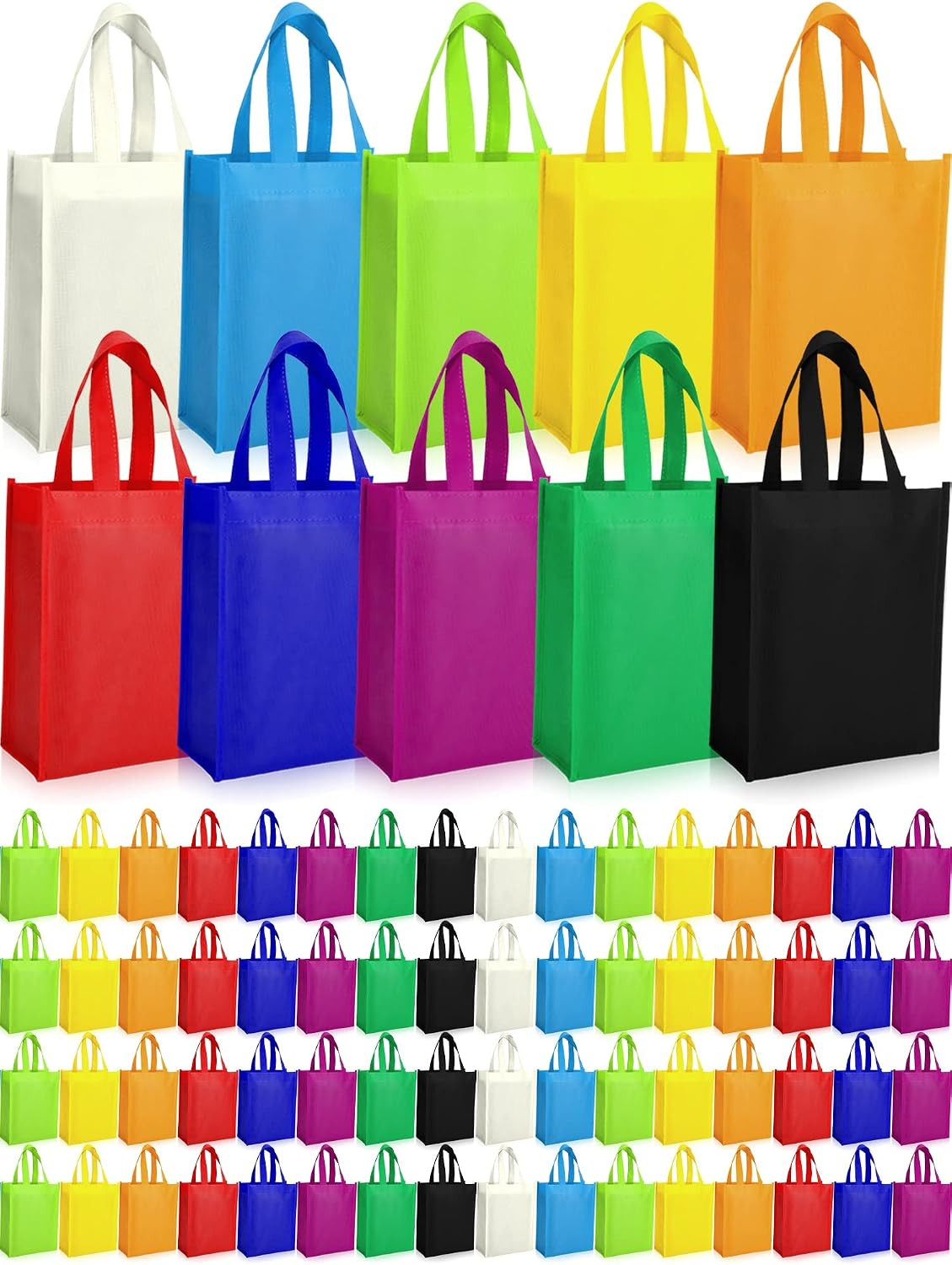 100 Pcs Non Woven Tote Bags Large Reusable Gift Grocery Foldable Fabric Shopping