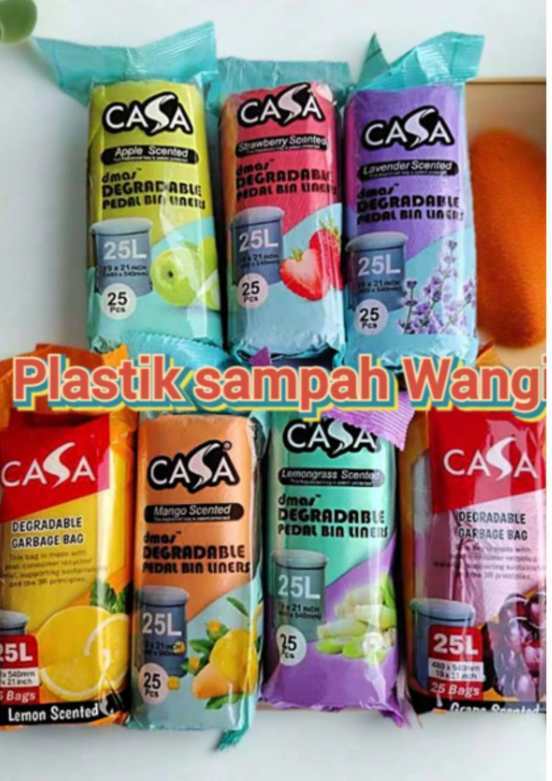 CASA SCENTED GARBAGE BAGS – 25 LITER (5 ROLLS, MIXED SCENTS)-FREE SHIPPING
