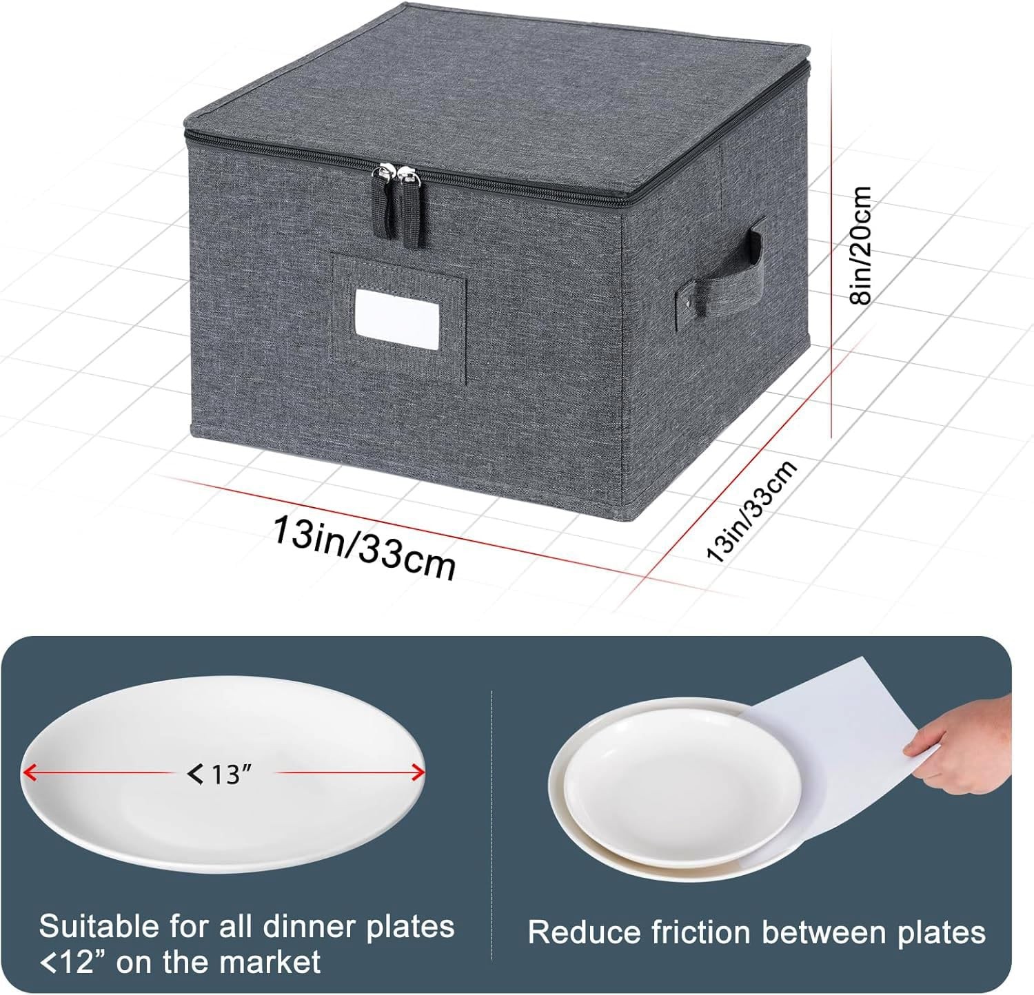 Grey 13×8 Inch Hard Shell China Dish Plate Storage Containers Dividers 2 PCS