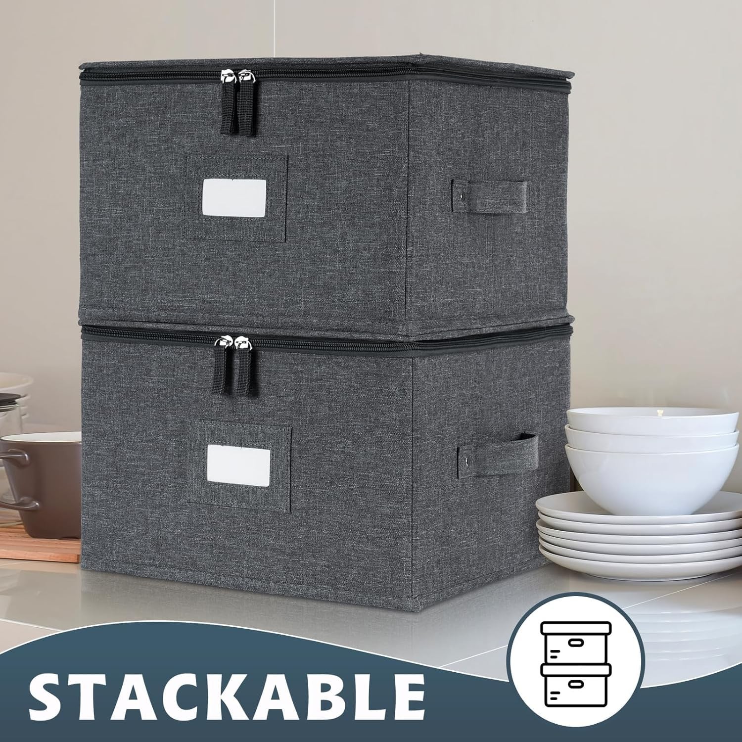 Grey 13×8 Inch Hard Shell China Dish Plate Storage Containers Dividers 2 PCS