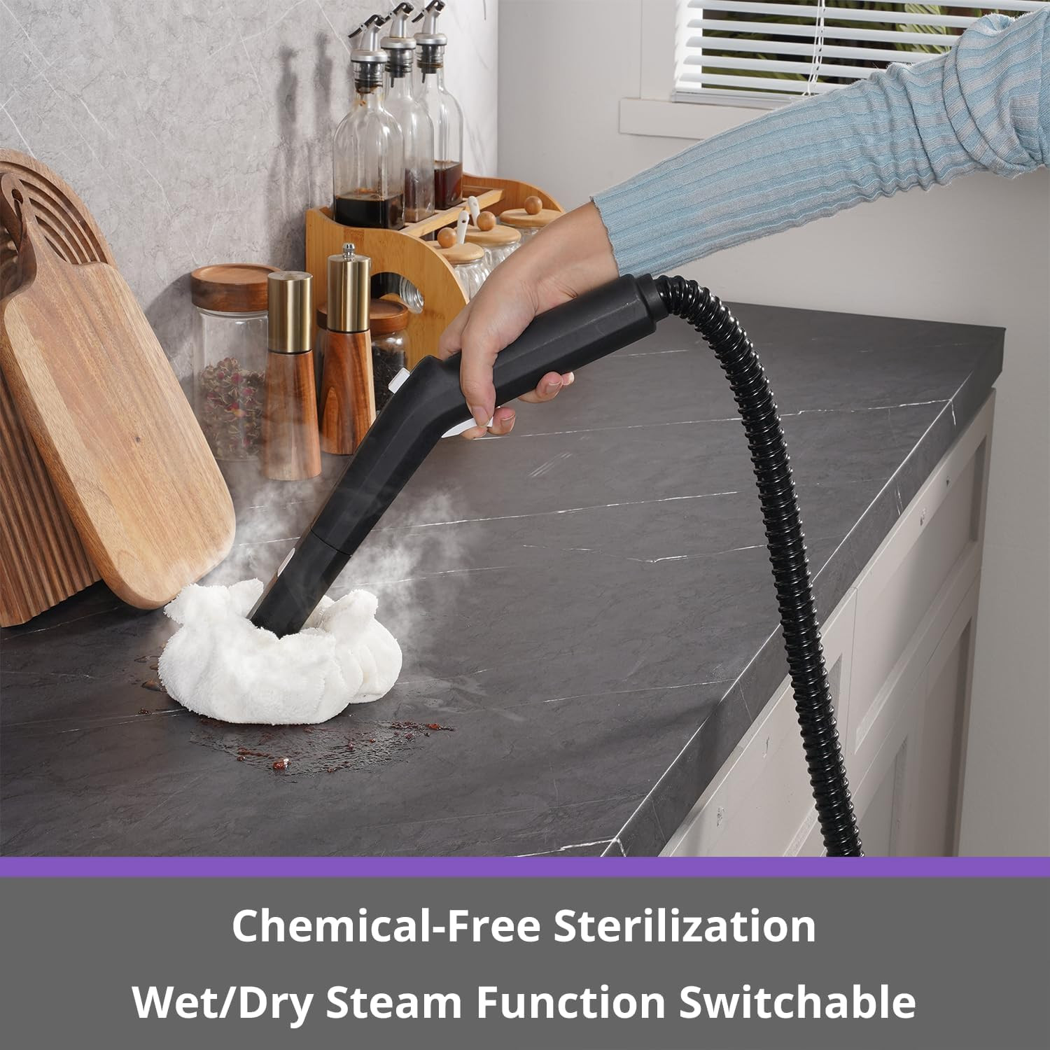 Steam Cleaner: 1650W, Fast 50-Sec Heat-Up Refill Anytime-No Cooling-Detachable H